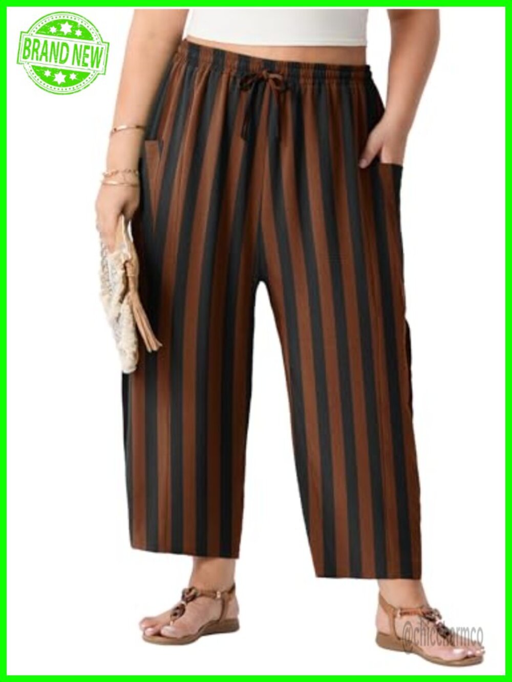 Plus Size Wide Leg Palazzo Pants High Waisted Drawstring Pockets